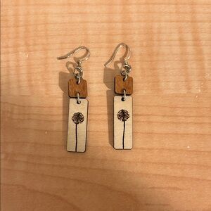 Wood and Silver Dangle Earrings (Never Worn!)